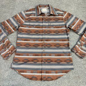 Stetson Mens Shirt M Beige Blue Long Sleeve Pearl Snap Southwestern